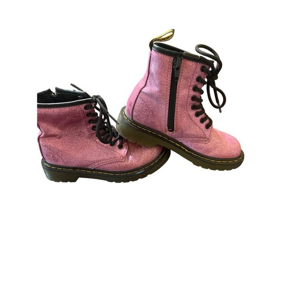Dr. Martens Youth Pink Shimmer Lace-Up Boots With Side Zipper AirWair Sole Sz 12 - Picture 3 of 7